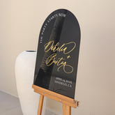 Black Wedding Welcome Sign with Mirror Gold Names